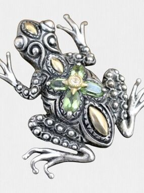 Barbara Bixby 925 Silver 18K Gold Peridot Frog Pendant Enhancer Vintage